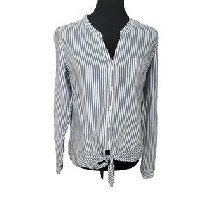 The Limited Woman's Blue White Striped Long Sleeve Blouse Tie Front‎ Medium